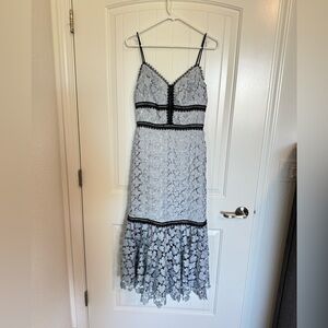 Jill Jill Stuart Elegant Lace Dress Gray and Black Trim size 4
